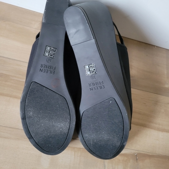 Eileen Fisher Platform Slingback Open Toe Fabric Sandal Black - Picture 6 of 6